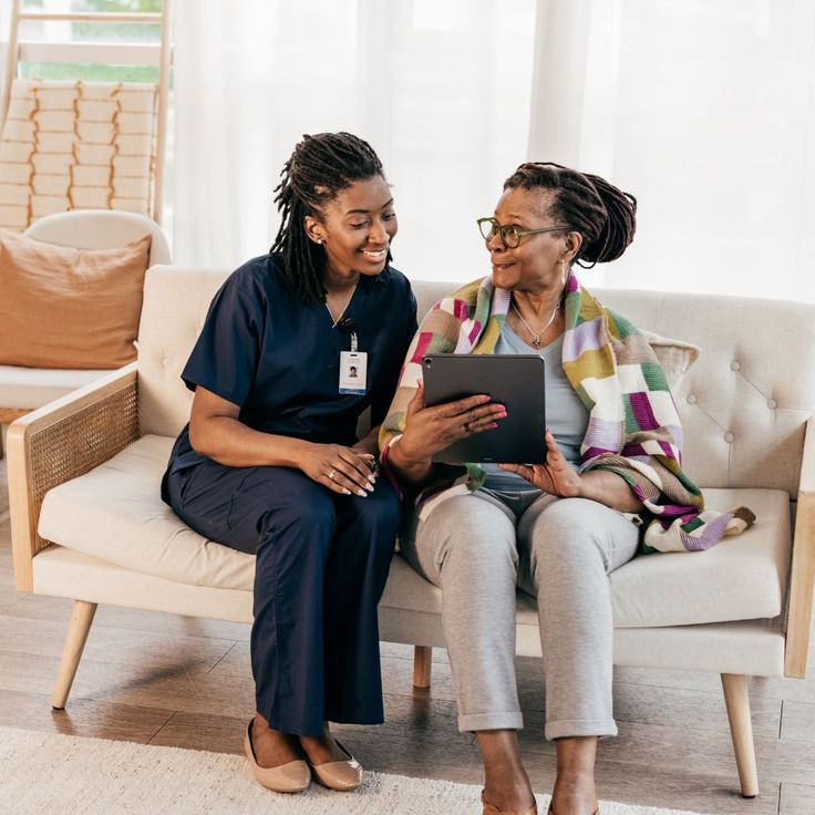 Gentle caregiver with elderly client